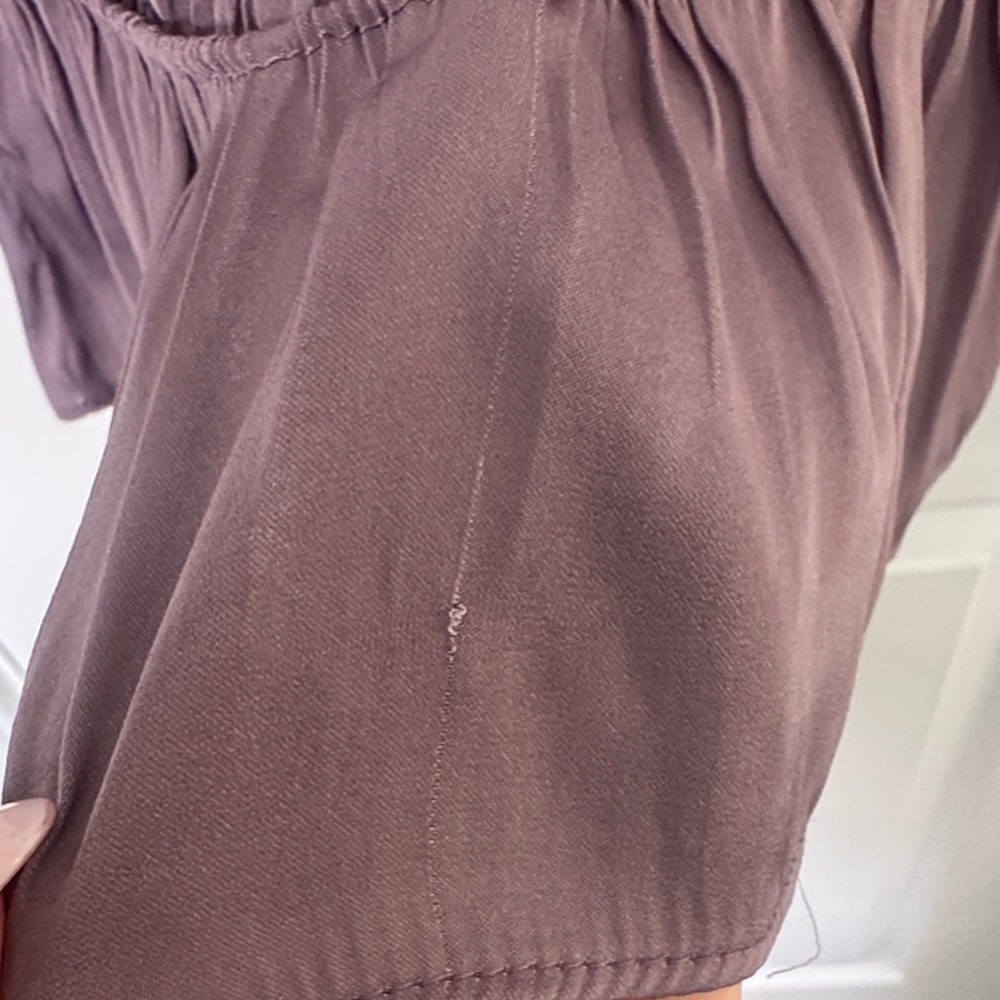 Current Air Smocked Peplum Blouse XS Purple Ruffle Neck Tie Long Sleeve Top - Picture 5 of 8